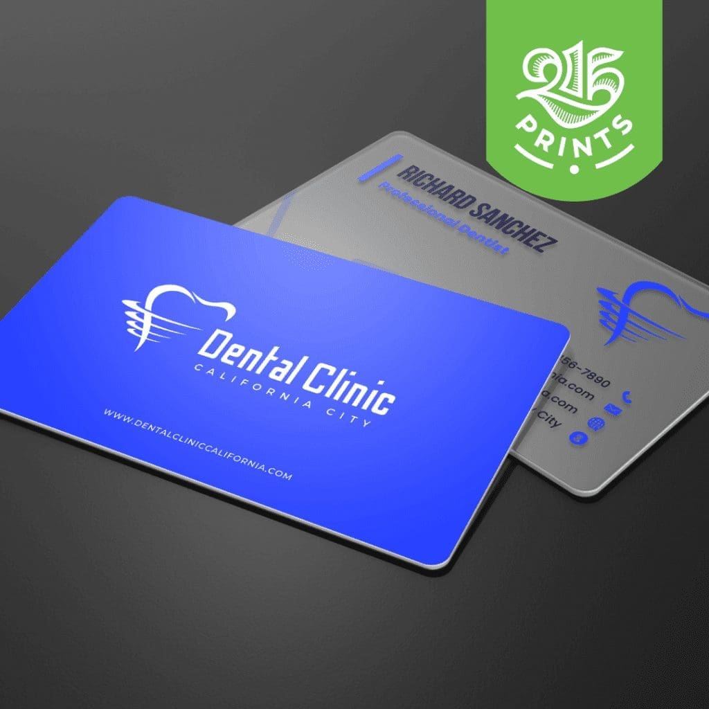 blue frosted plastic dental hygiene business cards